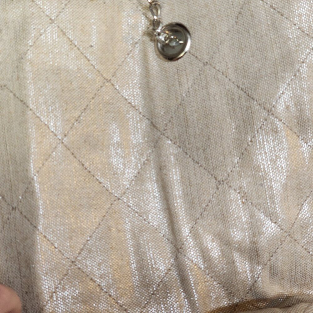 Ulta Beauty Linen Silver PVC Trimmed Poly Lined Quilted Snap Closure Tote Bag - Picture 6 of 16